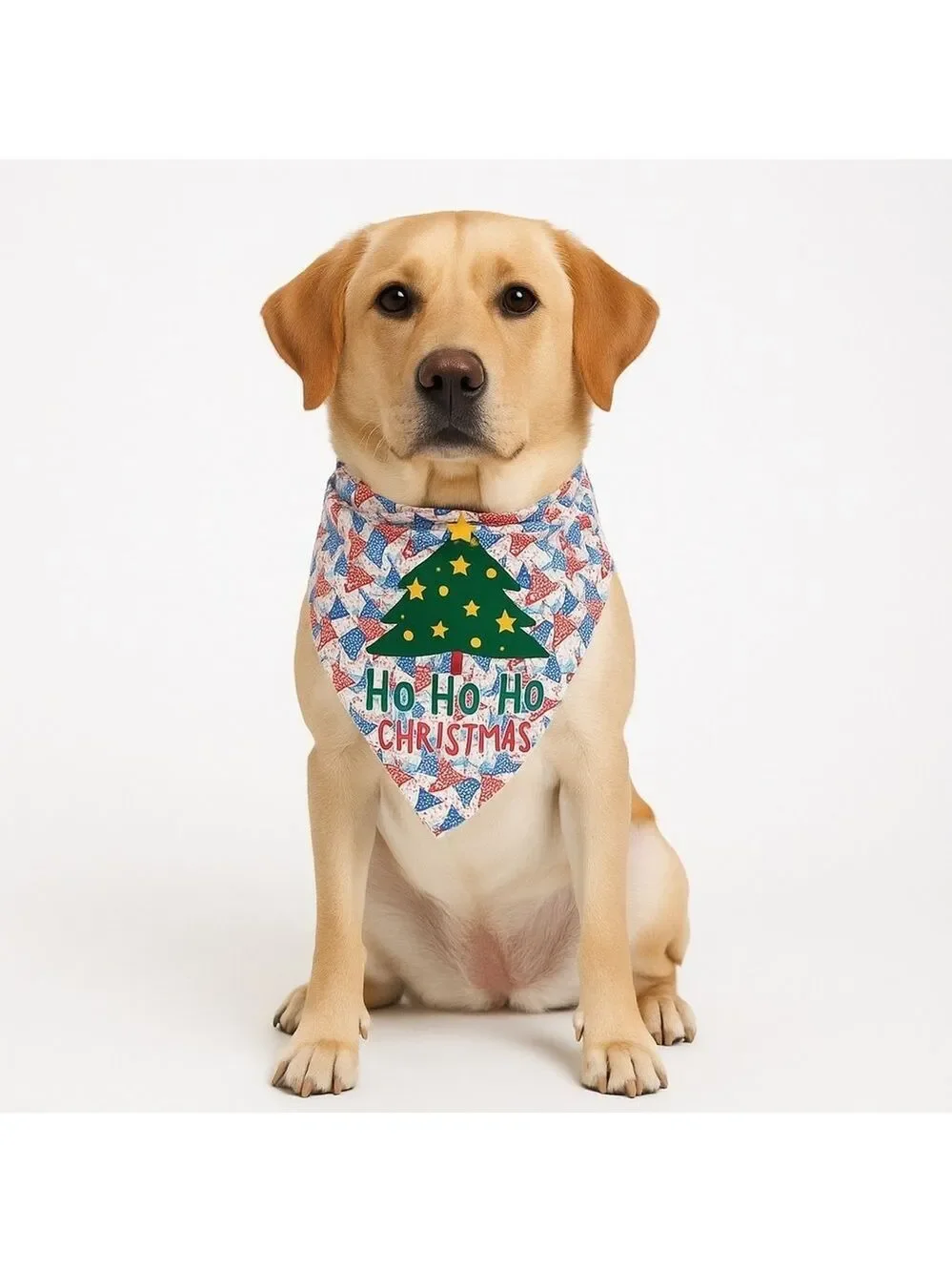 Upcycled Dog Bandana Christmas Trees heat transfer Ho Ho Ho Merry Christmas (M)
